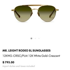 Brand NEW MR. LEIGHT RODEO SL SUNGLASSES
12KWG-CRSC/PLM 12K White Gold-Crescent